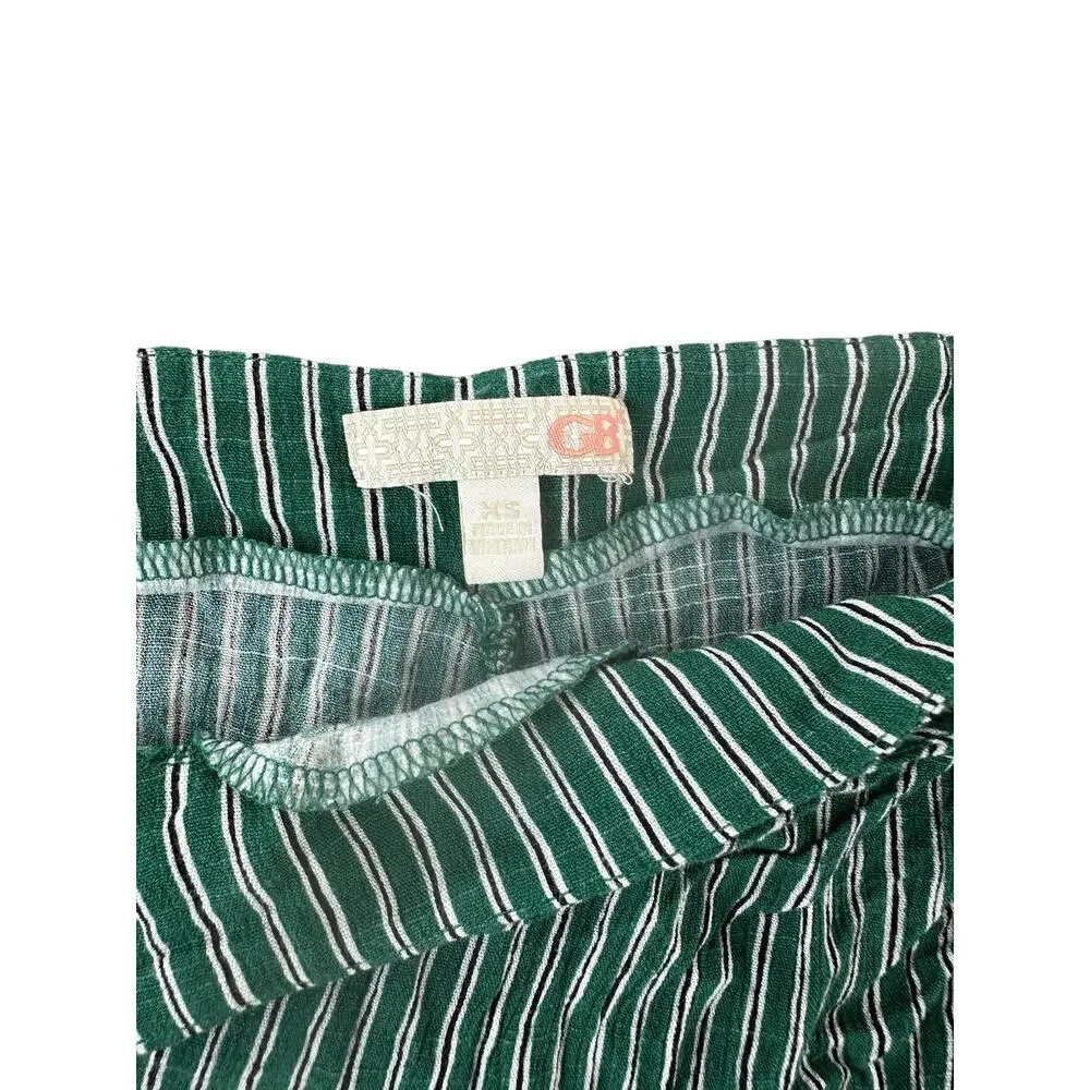 GB Green White Striped Faux-Wrap Mini Skort Shorts Under Skirt Women's Size XS